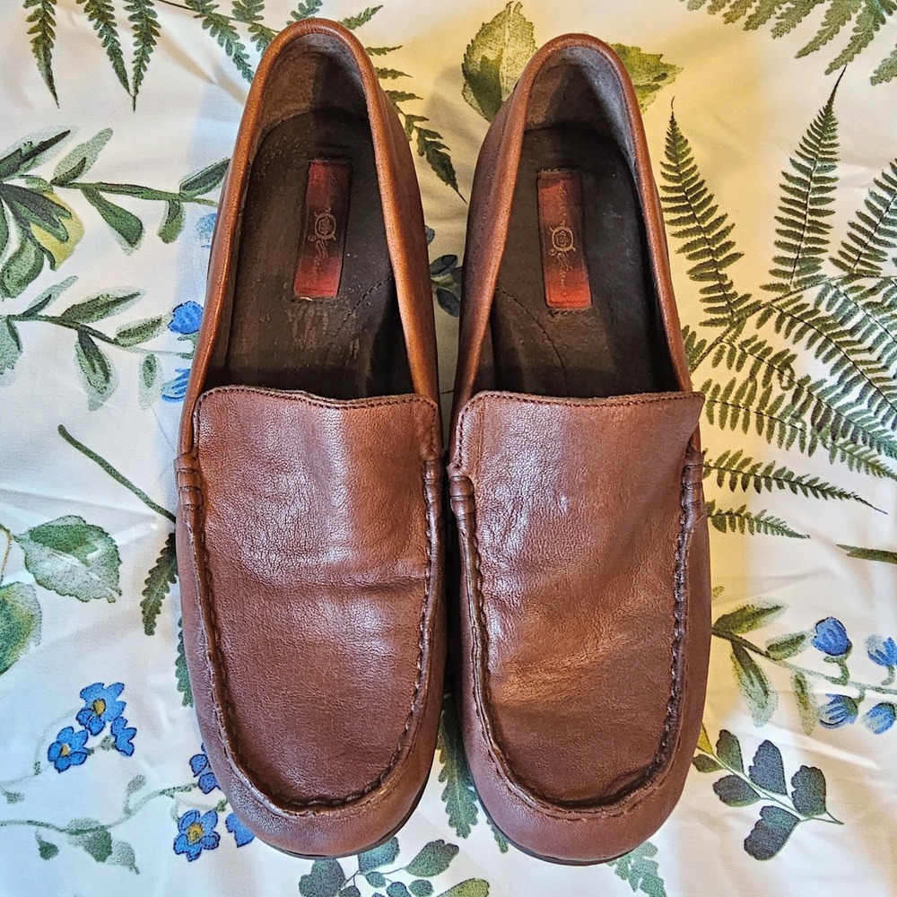 Born Crown W8444 Leather Driving Loafers Womens 8 Brown Moc Toe Slip On Flats - Picture 2 of 7
